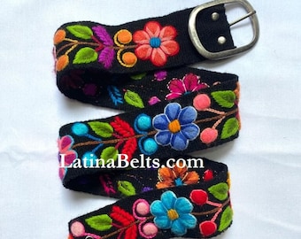 Hand embroidered belts black floral colorful peruvian embroidered belts floral ethnic belt boho belt wool gifts for her floral ethnic belt