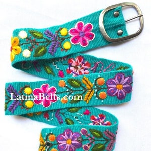 Hand embroidered belts turquoise floral colorful peruvian embroidered belts floral belt boho belt wool gifts for her floral ethnic belt