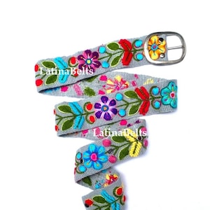Ceintures brodées à la main Ceintures brodées péruviennes colorées florales grises ceinture ethnique florale ceinture bohème cadeaux en laine pour elle ceinture ethnique florale
