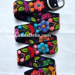 Ceintures brodées à la main ceintures brodées péruviennes colorées florales ceinture ethnique florale ceinture bohème cadeaux en laine pour elle ceinture ethnique florale Noir