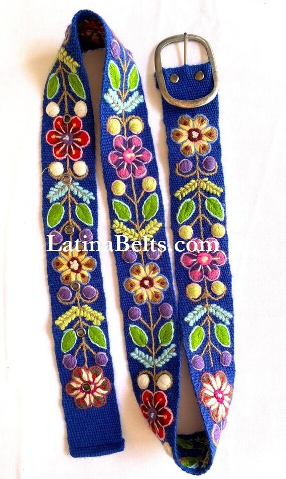 Hand Embroidered Belts Blue Floral Colorful Peruvian  display picture 2