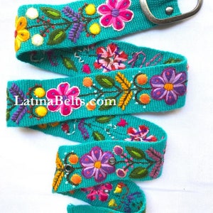 Ceintures brodées à la main ceintures brodées péruviennes colorées florales ceinture ethnique florale ceinture bohème cadeaux en laine pour elle ceinture ethnique florale Turquoise