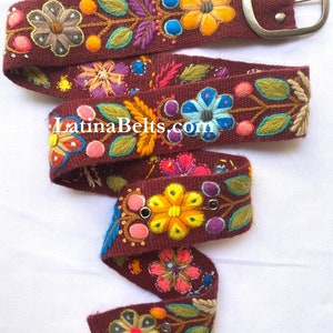 Hand bestickte Gürtel floral bunte peruanischen bestickte Gürtel Blumen ethnischen Gürtel Boho Gürtel Wolle Geschenke für sie floralen ethnischen Gürtel Bild 8