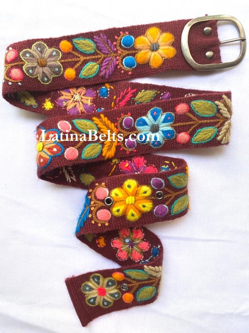 Ceintures brodées à la main ceintures brodées péruviennes colorées florales ceinture ethnique florale ceinture bohème cadeaux en laine pour elle ceinture ethnique florale image 8