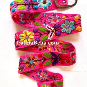 Hand bestickte Gürtel floral bunte peruanischen bestickte Gürtel Blumen ethnischen Gürtel Boho Gürtel Wolle Geschenke für sie floralen ethnischen Gürtel Fucshia