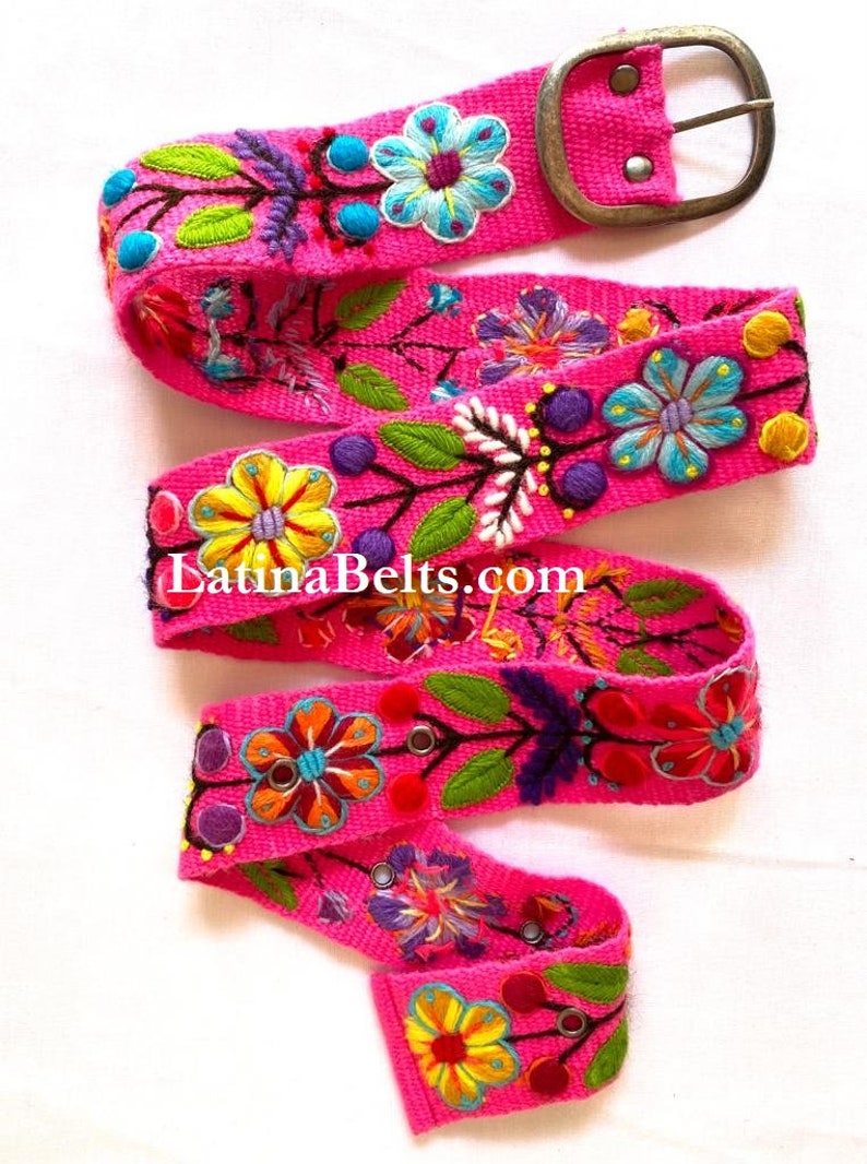 Ceintures brodées à la main ceintures brodées péruviennes colorées florales ceinture ethnique florale ceinture bohème cadeaux en laine pour elle ceinture ethnique florale Fucshia