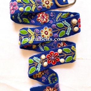 Ceintures brodées à la main ceintures brodées péruviennes colorées florales ceinture ethnique florale ceinture bohème cadeaux en laine pour elle ceinture ethnique florale Bleu