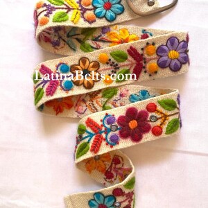 Ceintures brodées à la main ceintures brodées péruviennes colorées florales ceinture ethnique florale ceinture bohème cadeaux en laine pour elle ceinture ethnique florale Off White
