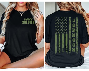 Soldier Name Custom I heart my soldier tshirt Personalize Name Shirt Soldier Support T-Shirt I love my soldier military deployment gift idea