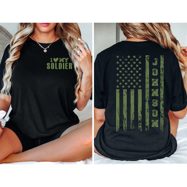 Soldier Name Custom I heart my soldier tshirt Personalize Name Shirt Soldier Support T-Shirt I love my soldier military deployment gift idea