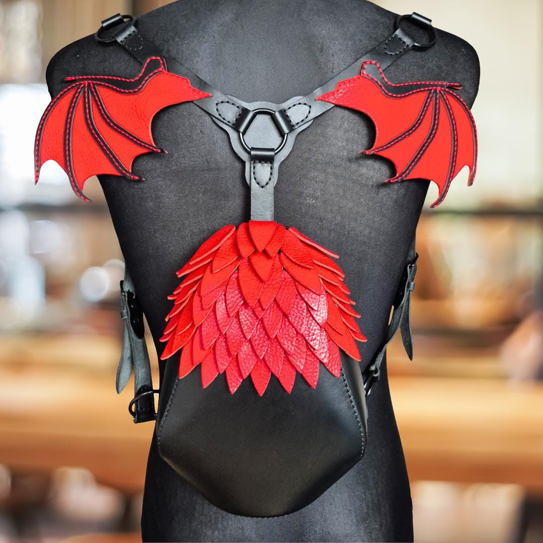 DRAGON SCALE Backpack With Wings Natural Leather - Etsy