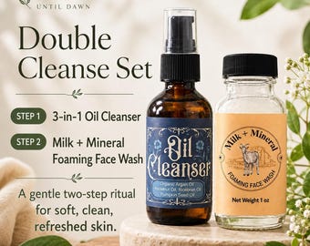 Set de doble limpieza: Limpiador facial en aceite 3 en 1 y polvo limpiador facial espumoso.