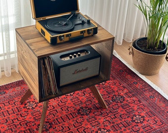 Tisch für Plattenspieler Ständer Schrank Mid Century Modern Schallplattenaufbewahrung MCM