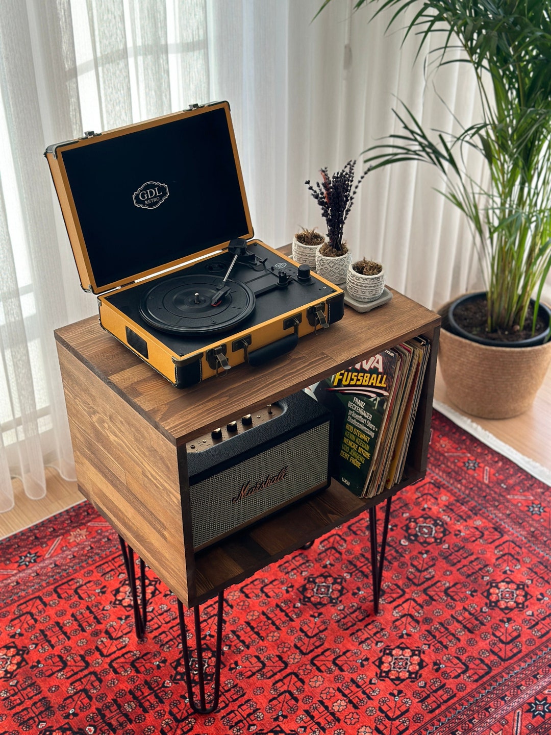 Table for Record Player Stand Mid Century Modern Vinyl Storage