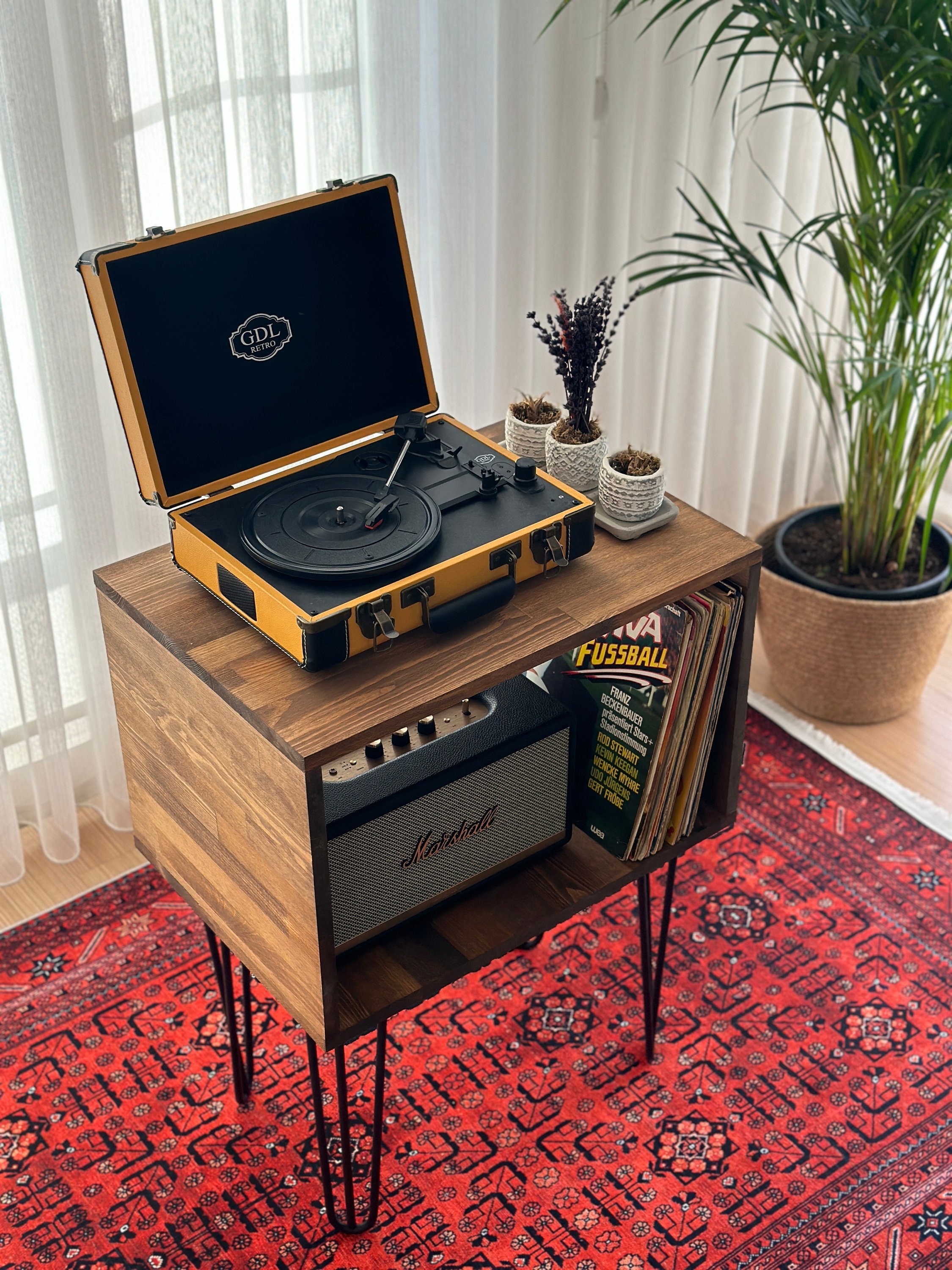 1pc 2-Tier Record Player Table, Record Player Stand, Turntable Stand,  Vintage Record Rack With Album Storage Space, Industrial Retro Style Record  Hold