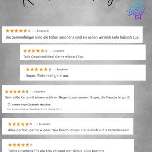 May include: A gray background displays customer reviews with five gold stars and the German text Kundenbewertungen at the top. Several white rectangular boxes contain five-star ratings, the word Empfiehlt, and German customer feedback comments.
