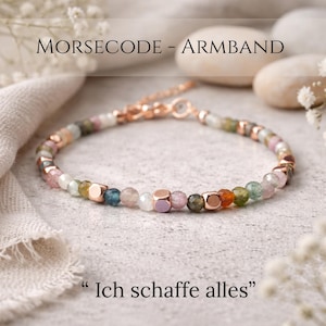 Turmalin Morsecode Armband "Ich schaffe alles" – Talisman für Lebensfreude | Geschenk mit Bedeutung | Personalisierter Edelsteinschmuck