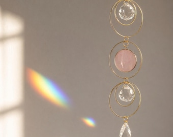 Rose Quartz Suncatcher • Crystal Suncatcher Window Decoration • Gift for Women • Elegant Gift Idea