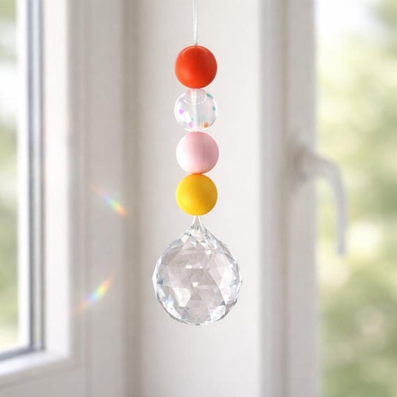Orange Rosa Sonnenfänger – Perfektes Geschenk zum Schulanfang für Kinder, Kleinigkeit für die Schultüte, bunter Suncatcher für Kinderzimmer