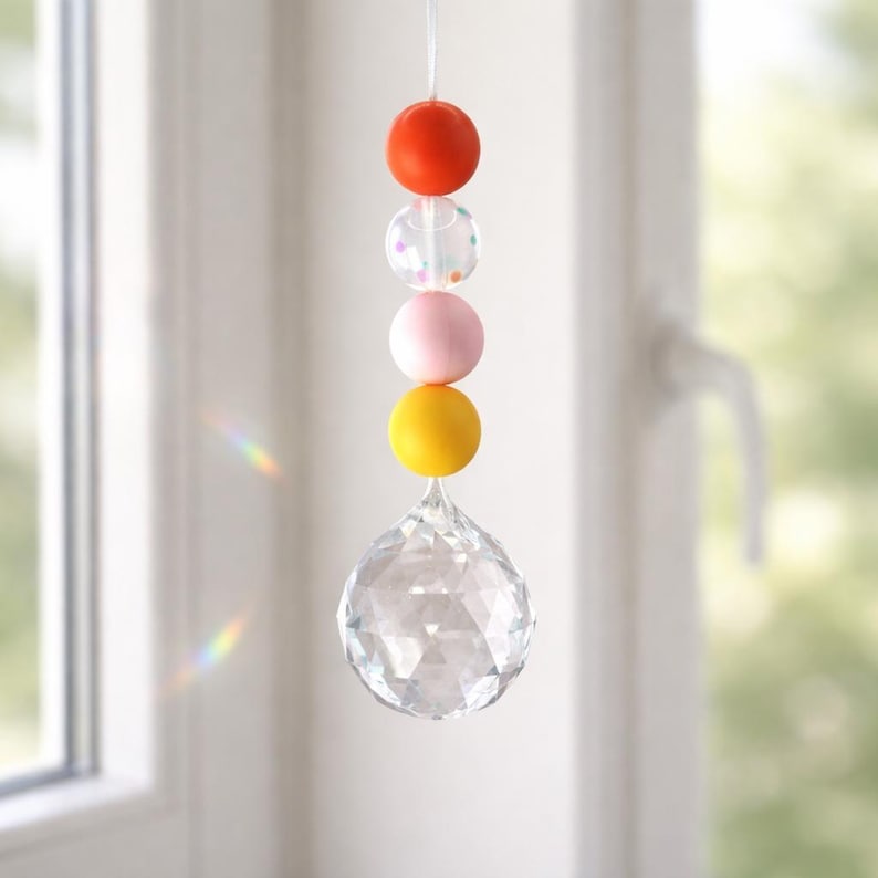 Orange and pink suncatcher – Perfect back-to-school gift for children, a little something for the school cone, a colorful suncatcher for children's rooms image 1
