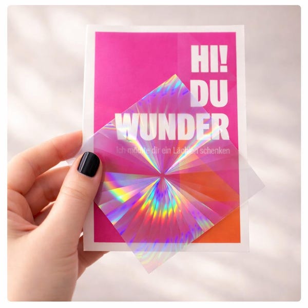 Square suncatcher sticker with card in pink, suncatcher sticker, window film, prismatic film