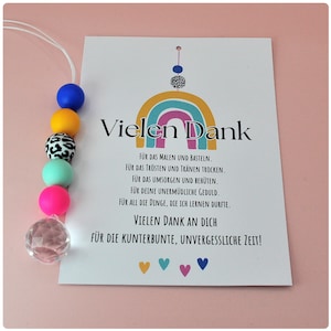 Süßes Abschiedsgeschenk Kindergarten, Geschenk für Erzieherin, Sonnenfänger mit Karte, Suncatcher pink, Dankeschön für Erzieherin