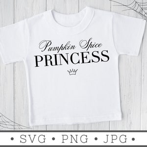 May include: White t-shirt with the text "Pumpkin Spice Princess" and a small crown graphic.