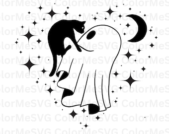 Ghost Holding Cat SVG | INSTANT DOWNLOAD | Halloween Svg File | Silhouette Cut Files | Spooky Vibes Svg | Halloween Cricut | Fall Svg