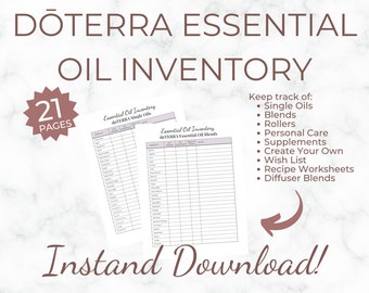 Lista di controllo dell'inventario degli oli essenziali dōTERRA, foglio stampabile, download digitale, lista dell'inventario degli oli essenziali, lista dei desideri degli oli essenziali, ricette