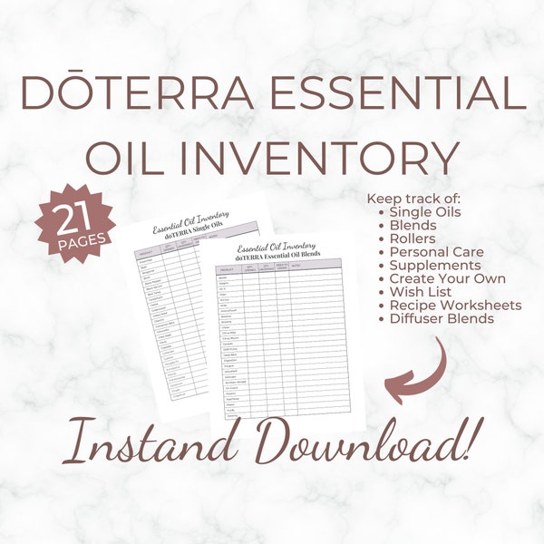 dōTERRA Essential Oil Inventory Checklist, Printable Sheet, Digital Download, Essential Oil Inventory List, Essential Oil Wishlist, Recipes