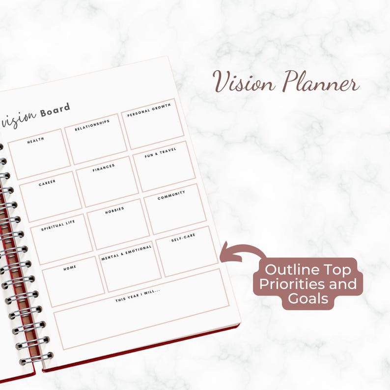 Vision Planner Printable | 6 Pages + Canva Template | Vision Board ...