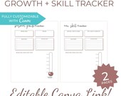 Personal Growth & Skill Tracker | 2 Pages Printable + Canva Template | Track Goals, Milestones, Action Steps + Progress