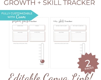 Persönliches Wachstum & Fähigkeits-Tracker | 2 Seiten Printable + Canva Template | Verfolge Ziele, Meilensteine, Aktionsschritte und Fortschritt