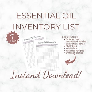 Ätherisches Öl Inventar Checkliste, druckbares Blatt, digitaler Download, Ätherisches Öl Inventar Liste, Ätherisches Öl Wunschliste, Rezepte