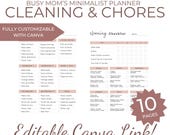 Minimalist Cleaning Chore Charts for Moms: Printable PDF & Canva Template