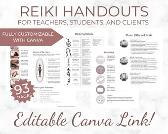 Brochures Reiki personnalisables pour enseignants et étudiants, modèle Canva, manuels de formation Reiki, lot imprimable, manuel de cours Reiki