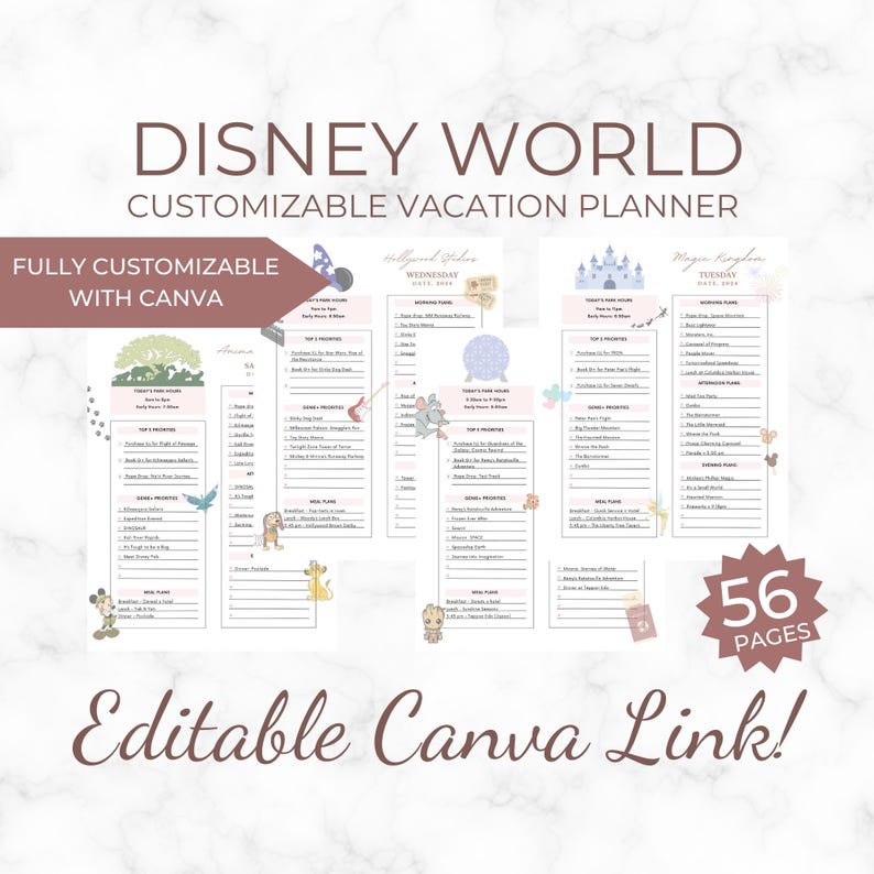 Customizable WDW Vacation Planner, Canva Template, Instant PDF Download