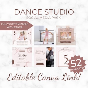 Dance Studio Social Media Template Bundle | Editable Canva Templates for Instagram & Facebook | Dance Teacher Marketing Kit