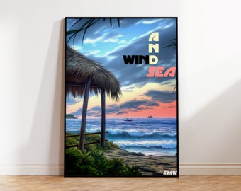 Windandsea Beach Poster, San Diego Travel Poster, La Jolla Surf Wall Art, Palapa Digital Illustration, Surf Poster