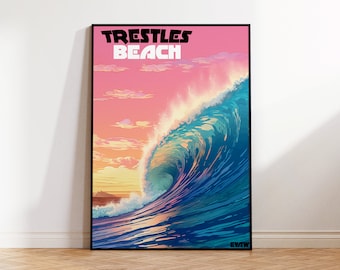 Trestles Beach Poster, San Clemente Travel Poster, Lowers Wall Art, Uppers Digital Illustration, Cottons, Reef/Pointbreak Surf, Surf Poster