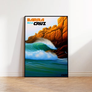 Barra de la Cru Poster, Huatulco Reise Poster, Mexiko Strand Wandkunst, Hautulco Strand digitale Illustration, mexikanisches Surf Poster