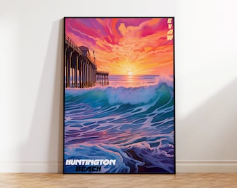 Huntington Beach Poster, Surf City Travel Poster, HB Northside Wall  Art, California Beach Digital Illustration, USA Surf Poster