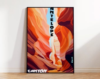 Antelope Canyon National Park Poster, Arizona Travel Poster,  Wall Art, Digital Illustration, Wall Poster