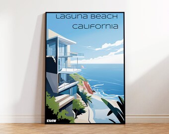 Laguna Beach Surf Poster, Laguna Beach Travel Poster, Laguna Beach Print, Laguna Beach Wall Art, Laguna Beach Digital illustration