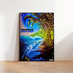 Tamarindo Beach Surf Poster, Costa Rica Surf Poster, Tropical Beach Wall Art, Tropical Jungle Beach Digital Illustration,