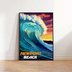 Newport Beach Poster, Orange County Travel Poster, California Wall Art, Digital Illustration, Anime Surf Poster