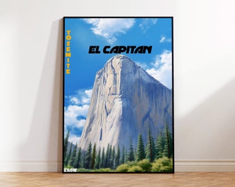 Yosemite National Park Poster, El Capitan Travel Poster,  Anime Realistic Wall Art, Digital Illustration, Nature Photo Wall Poster