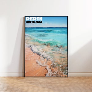 Perth Beach Surf Poster, Western Australia Surf Poster, Australian Beach Wall Art, White Sandy Beach Digital Illustration, Anime Poster