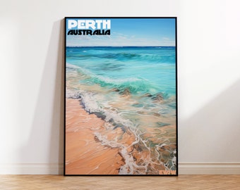 Perth Beach Surf Poster, Western Australia Surf Poster, Australian Beach Wall Art, White Sandy Beach Digital Illustration, Anime Poster