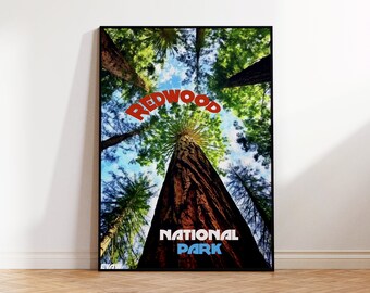 Redwood State Park Poster, Giant Sequoia Travel Poster, Forest Wall Art, Digital Illustration, Huge Trees Wall Poster, California State Park